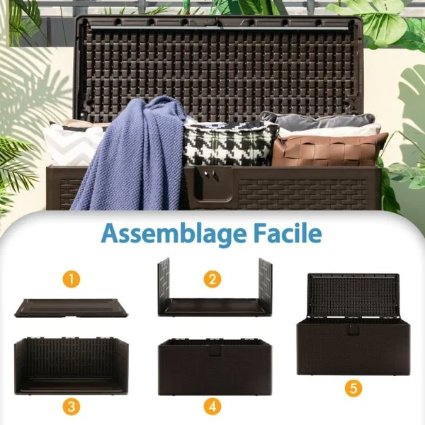 Coffre de Rangement Extérieure en HDPE 276 Boîte de Rangement avec Couvercle Verrouillable pour Ranger des Oreillers Outils Jouet Accessoires 114 x 54 x 56 cm