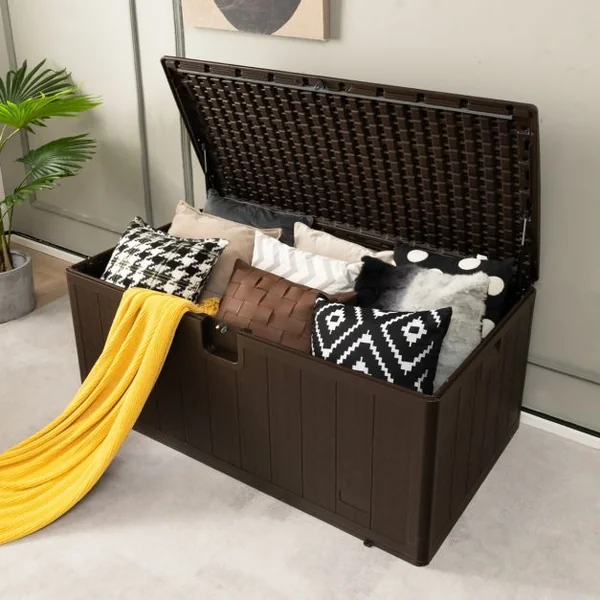 Coffre de Rangement Extérieure en HDPE 454 Grande Boîte de Rangement avec Couvercle Verrouillable 127 x 73 x 64 cm