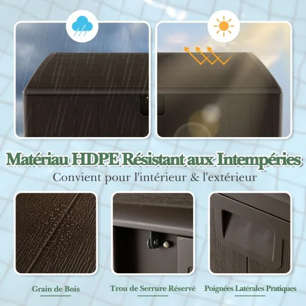 Coffre de Rangement Extérieure en HDPE 454 Grande Boîte de Rangement avec Couvercle Verrouillable 127 x 73 x 64 cm