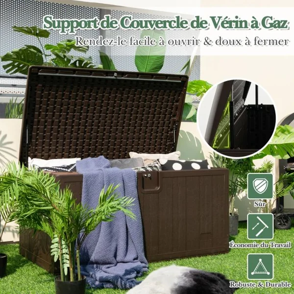 Coffre de Rangement Extérieure en HDPE 454 Grande Boîte de Rangement avec Couvercle Verrouillable 127 x 73 x 64 cm