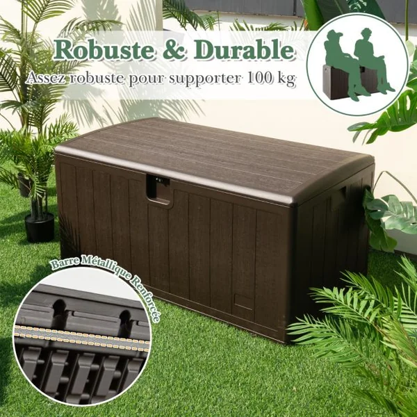 Coffre de Rangement Extérieure en HDPE 454 Grande Boîte de Rangement avec Couvercle Verrouillable 127 x 73 x 64 cm