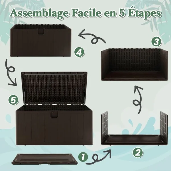 Coffre de Rangement Extérieure en HDPE 454 Grande Boîte de Rangement avec Couvercle Verrouillable 127 x 73 x 64 cm