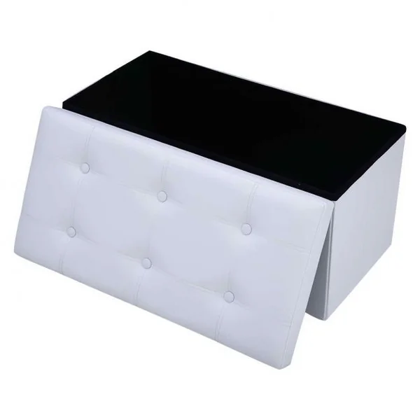 Coffre de rangement pliable Banc de Rangement Pouf Grand stockage, Capacité de charge 200 kg, PVC, 76x38x38cm, Blanc