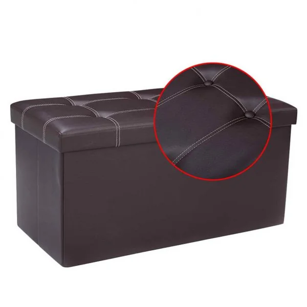 Coffre de rangement pliable Banc de Rangement Pouf Grand stockage, Capacité de charge 200 kg, PVC, 76x38x38cm, Marron