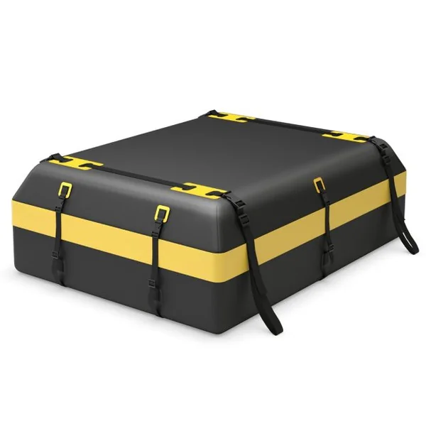 Coffre de Toit Voiture Étanche 595 L avec 10 Sangles 6 Crochets de Porte Sac à Bagages Serrure à Combinaison Tapis Antidérapant pour Tous Jaune