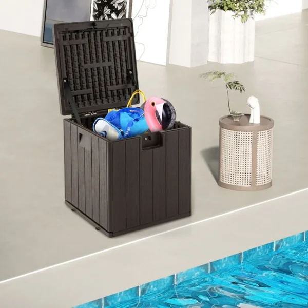 Coffre Rangement Verrouillable de 117L en HDPE 52 x 51 x 51 CM Extérieur/Intérieur avec Poignées et Bandes de Sécurité