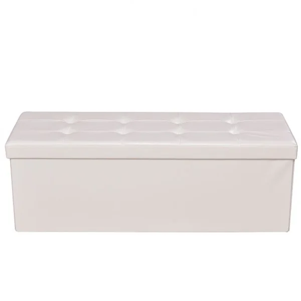 Coffre siège de rangement tabouret pouf banc pliable Blanc