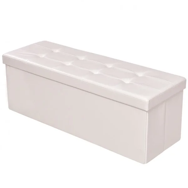 Coffre siège de rangement tabouret pouf banc pliable Blanc