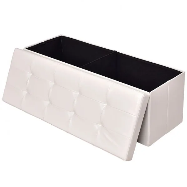 Coffre siège de rangement tabouret pouf banc pliable Blanc