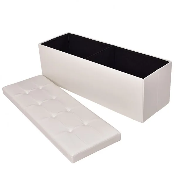 Coffre siège de rangement tabouret pouf banc pliable Blanc
