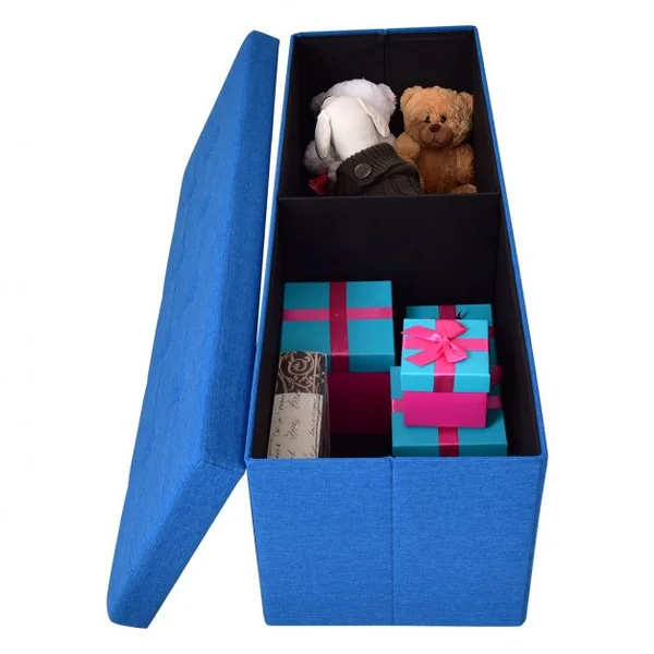 Coffre siège de rangement tabouret pouf banc pliable en couleur Bleu