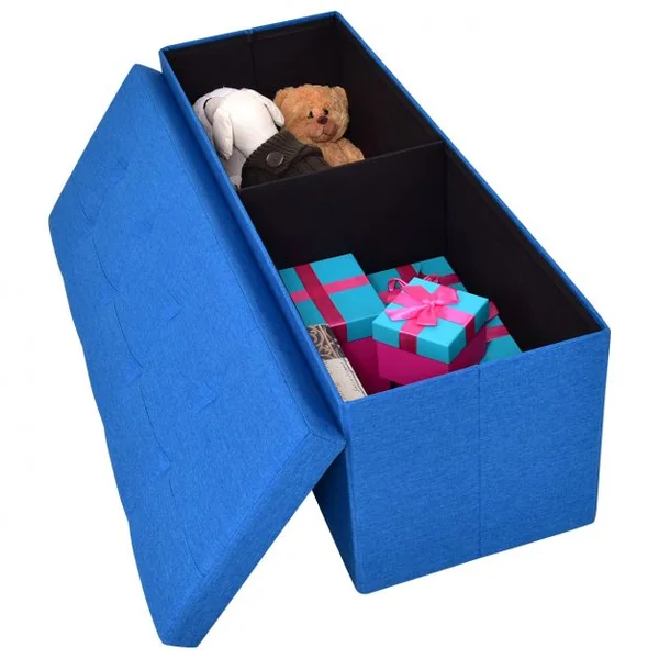 Coffre siège de rangement tabouret pouf banc pliable en couleur Bleu