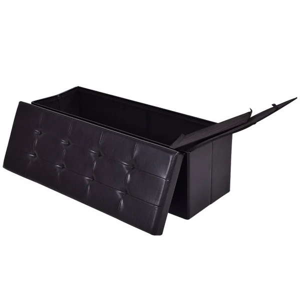Coffre siège de rangement tabouret pouf banc pliable en couleur Noir