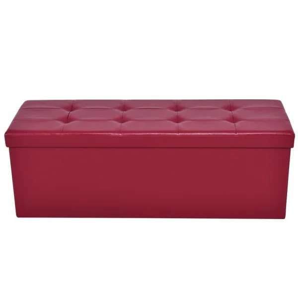 Coffre siège de rangement tabouret pouf banc pliable en couleur Vin Rouge.