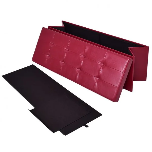 Coffre siège de rangement tabouret pouf banc pliable en couleur Vin Rouge.