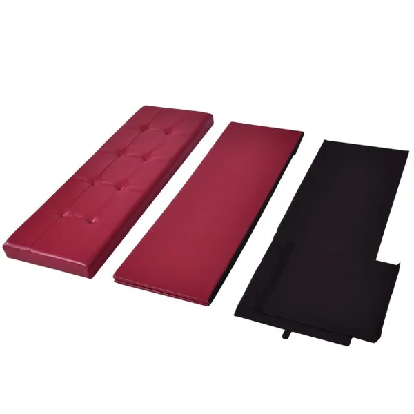 Coffre siège de rangement tabouret pouf banc pliable en couleur Vin Rouge.