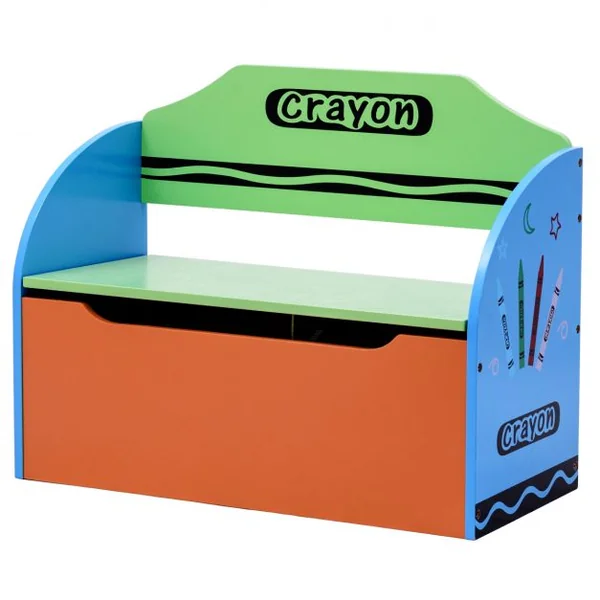 Coffre à jouets Coffre de rangement pour enfant en bois avec couvercle, MDF et métal, 60 x 28 x 48 cm, multicolore