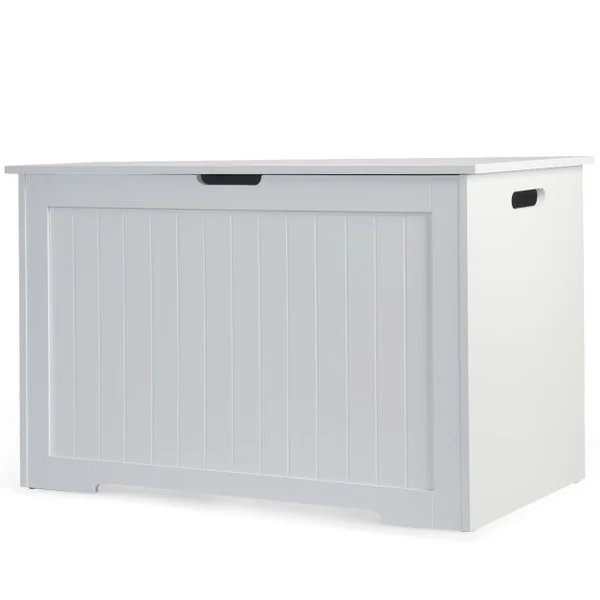 Coffre à Jouets en Bois Enfants avec Couvercle Rabattable Boîte de Rangement avec Charnière Sécurisée Charge 20kg pour Salon, Chambre d’Enfants Blanc