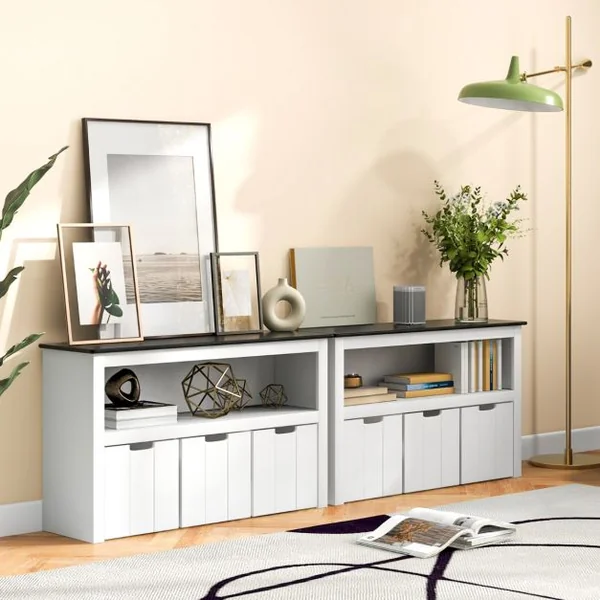 Coffre à Jouets pour Enfant avec Dessus de Tableau Noir Compartiment Ouvert et 3 Bacs pour Chambre d'Enfant Salon