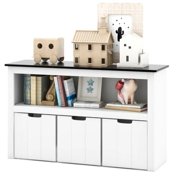 Coffre à Jouets pour Enfant avec Dessus de Tableau Noir Compartiment Ouvert et 3 Bacs pour Chambre d'Enfant Salon