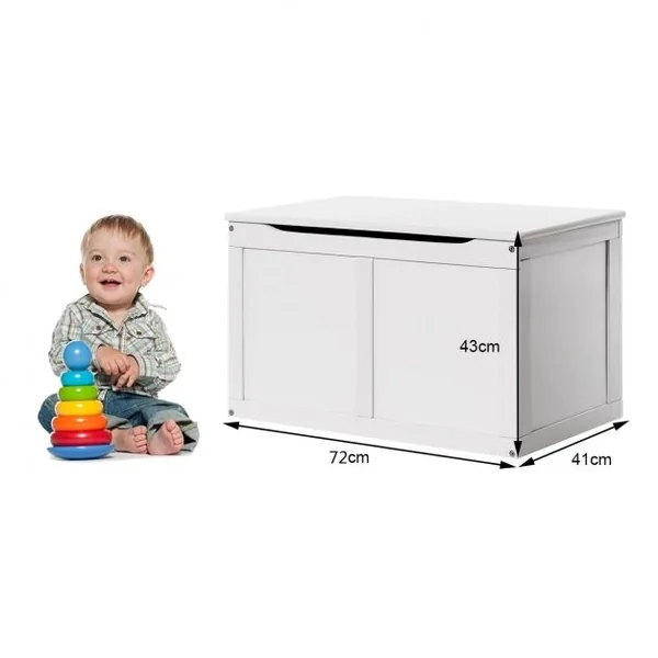 Coffre à Jouets pour Enfant Coffre de Rangement à Couvercle Rabattable en Bois + Peinture Ecologique 72x41x43cm Blanc