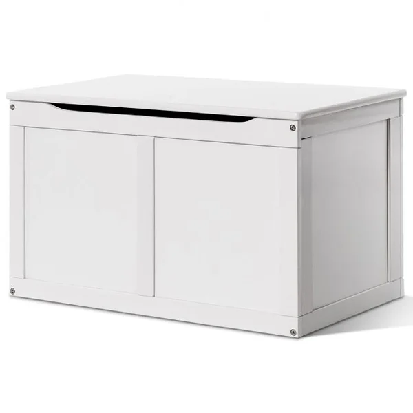 Coffre à Jouets pour Enfant Coffre de Rangement à Couvercle Rabattable en Bois + Peinture Ecologique 72x41x43cm Blanc