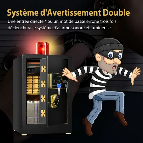 Coffre-fort de 28,31 Litres avec Clavier Numérique et Serrure à Clé avec Armoire Verrouillable Intégrée et Double Clé