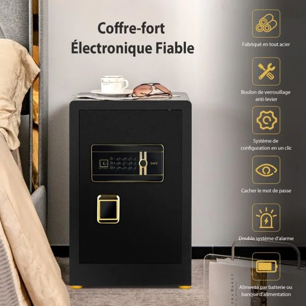 Coffre-fort de 28,31 Litres avec Clavier Numérique et Serrure à Clé avec Armoire Verrouillable Intégrée et Double Clé