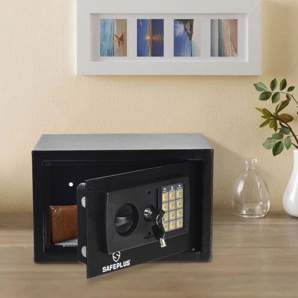 Coffre-fort Numérique avec 2 Clés de Secours pour Stockage Bijoux Billets Objets de Valeur en Acier 31x20x20cm Noir