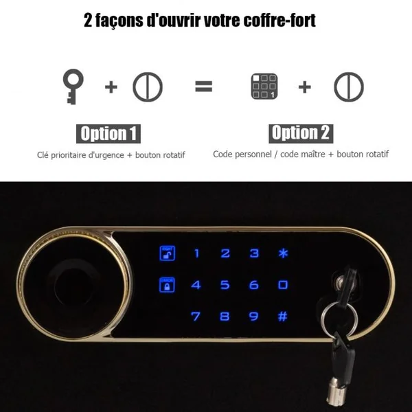 Coffre-Fort à Serrure Electronique LCD écran Tactile à 2 Niveaux avec 2 Clés Lumière LED Intérieure
