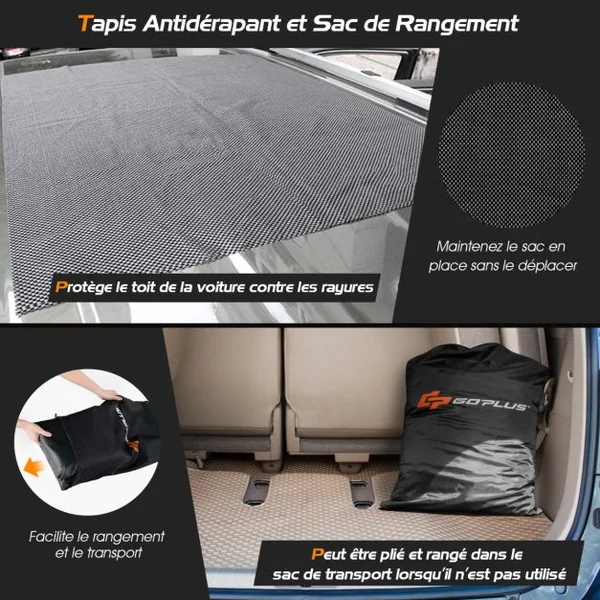 Coffre/Sac de Toit de Voiture Étanche de 560 L avec 10 Sangles Renforcées 6 Crochets de Porte et Tapis Antidérapant