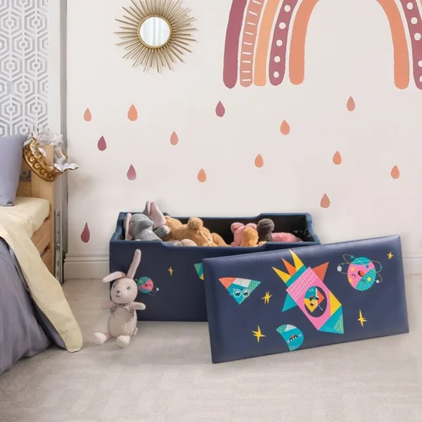 Coffret à Jouets 75 x 36 x 38 cm (L x l x H) Couvercle Amovible Rangement Jouet avec Siège Rembourré Blanc/Bleu