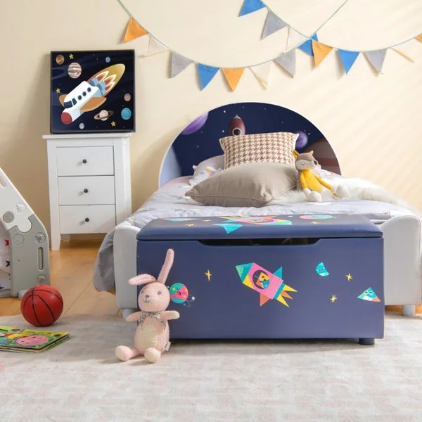 Coffret à Jouets 75 x 36 x 38 cm (L x l x H) Couvercle Amovible Rangement Jouet avec Siège Rembourré Blanc/Bleu