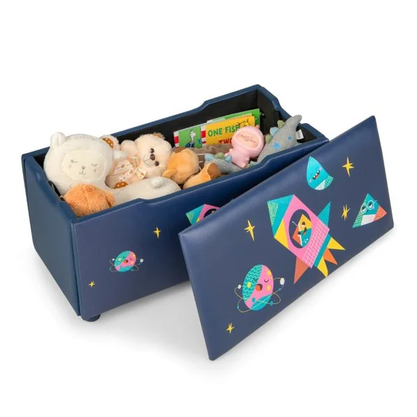 Coffret à Jouets 75 x 36 x 38 cm (L x l x H) Couvercle Amovible Rangement Jouet avec Siège Rembourré Blanc/Bleu