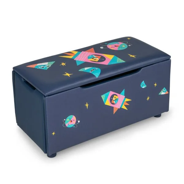 Coffret à Jouets 75 x 36 x 38 cm (L x l x H) Couvercle Amovible Rangement Jouet avec Siège Rembourré Blanc/Bleu