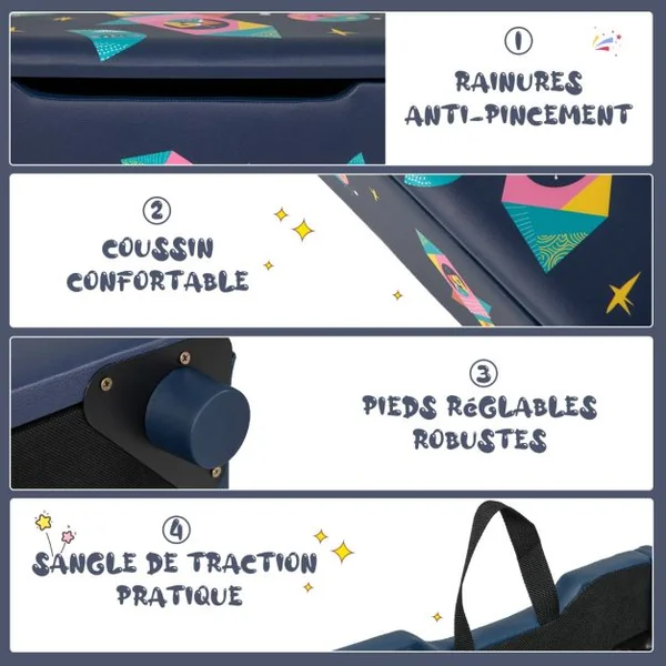 Coffret à Jouets 75 x 36 x 38 cm (L x l x H) Couvercle Amovible Rangement Jouet avec Siège Rembourré Blanc/Bleu