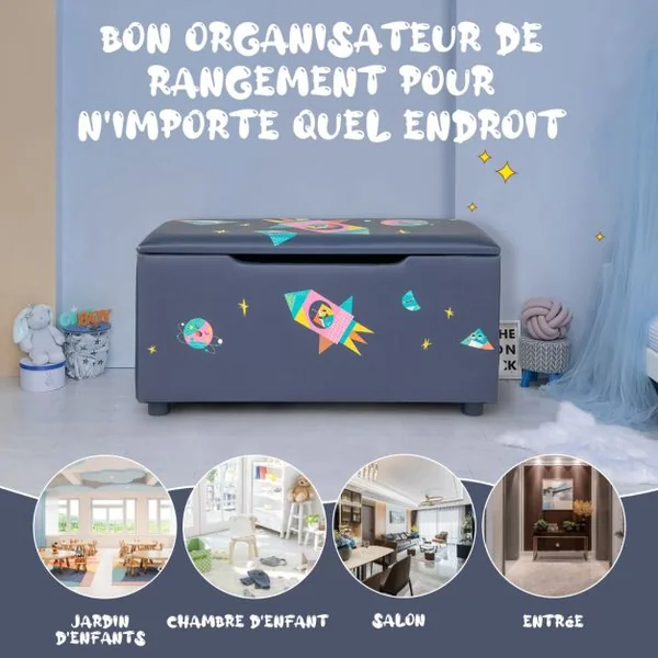 Coffret à Jouets 75 x 36 x 38 cm (L x l x H) Couvercle Amovible Rangement Jouet avec Siège Rembourré Blanc/Bleu