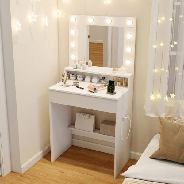 Coiffeuse avec Miroir et Lumières Table de Maquillage avec 3 Modes Lumineux et Luminosité Réglable Blanche