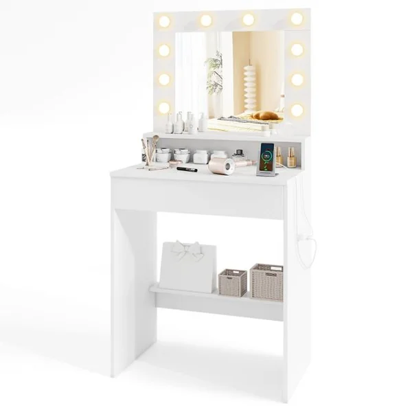 Coiffeuse avec Miroir et Lumières Table de Maquillage avec 3 Modes Lumineux et Luminosité Réglable Blanche