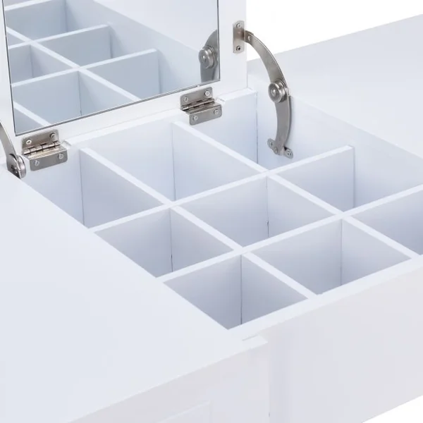 Coiffeuse de maquillage multifonctionnel avec miroir rabattable avec boîte de rangement cachée 2 Tiroirs en MDF 112x48x82cm, Blanc