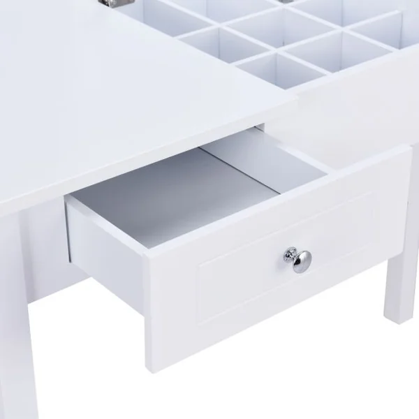 Coiffeuse de maquillage multifonctionnel avec miroir rabattable avec boîte de rangement cachée 2 Tiroirs en MDF 112x48x82cm, Blanc