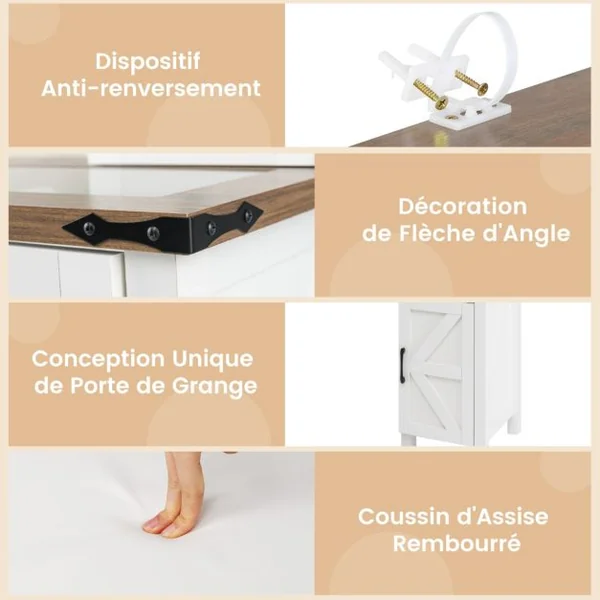 Coiffeuse et Tabouret avec Lumières et Miroir Coulissant Lumières LED à Intensité Variable à 3 Couleurs Armoire Latérale Tiroirs Blanc