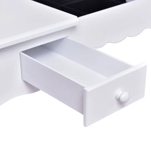 Coiffeuse et Tabouret Table de Maquillage avec Miroir Rabattable 2 Tiroirs et un Rangement pour Bijoux, Blanc