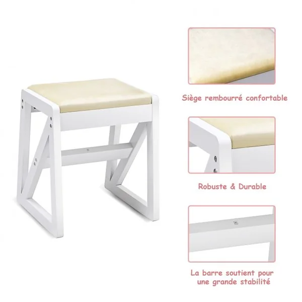 Coiffeuse et tabouret Table de Maquillage Style moderne avec Miroir et Grand Capacité de Rangement, 80x40x76cm, Blanc