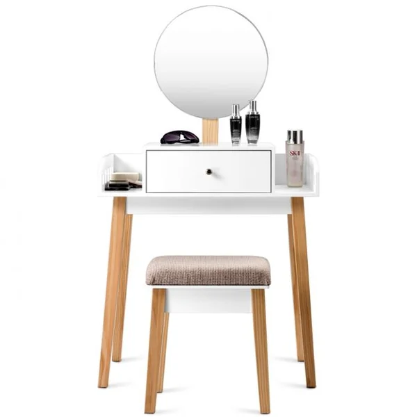 Coiffeuse Moderne Table de Maquillage avec Miroir Réglable Tabouret et Tiroir pour Chambre en MDF, 70x43x125,5cm, Blanc