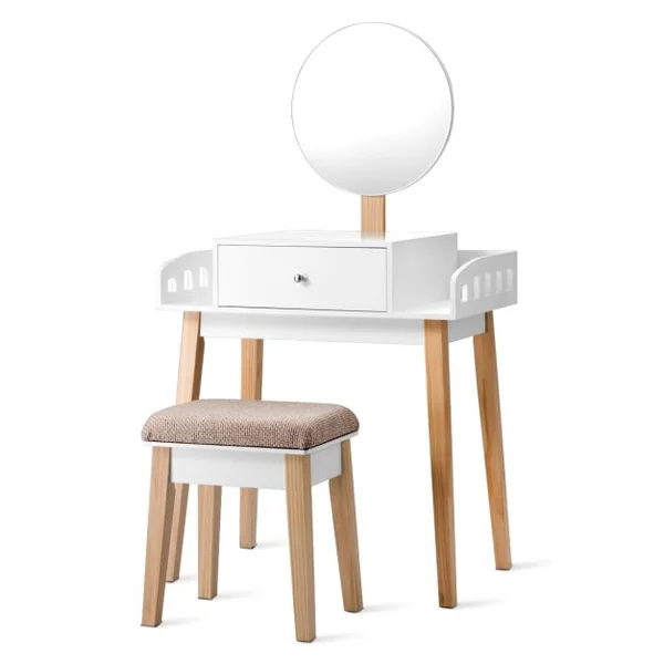 Coiffeuse Moderne Table de Maquillage avec Miroir Réglable Tabouret et Tiroir pour Chambre en MDF, 70x43x125,5cm, Blanc