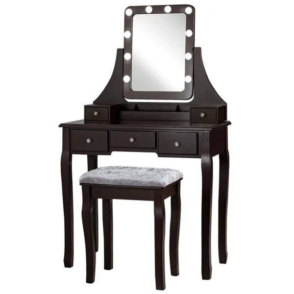 Coiffeuse Table de Maquillage avec 10 Ampoules LED avec 5 Tiroirs et Boîtes de Rangement Amovibles Noir/Blanc/Marron