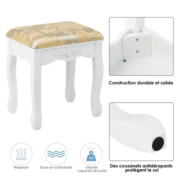 Coiffeuse Table de Maquillage avec Miroir Ovale Pivotant à 360° 5 Tiroirs Finition Peinte et Tabouret Rembourré Noir