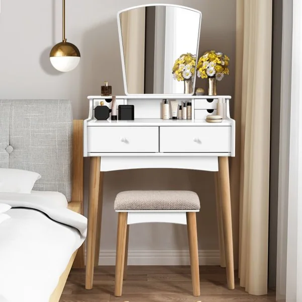 Coiffeuse Table de Maquillage avec Miroirs Tabouret et 6 Tiroirs 69 x 40 x 132 cm