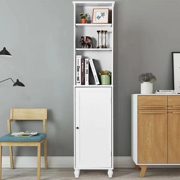 Colonne de Salle de Bain Meuble de Rangement WC Large Espace de Stockage en MDF et Bois de Pin 38x23x160,5cm Blanc